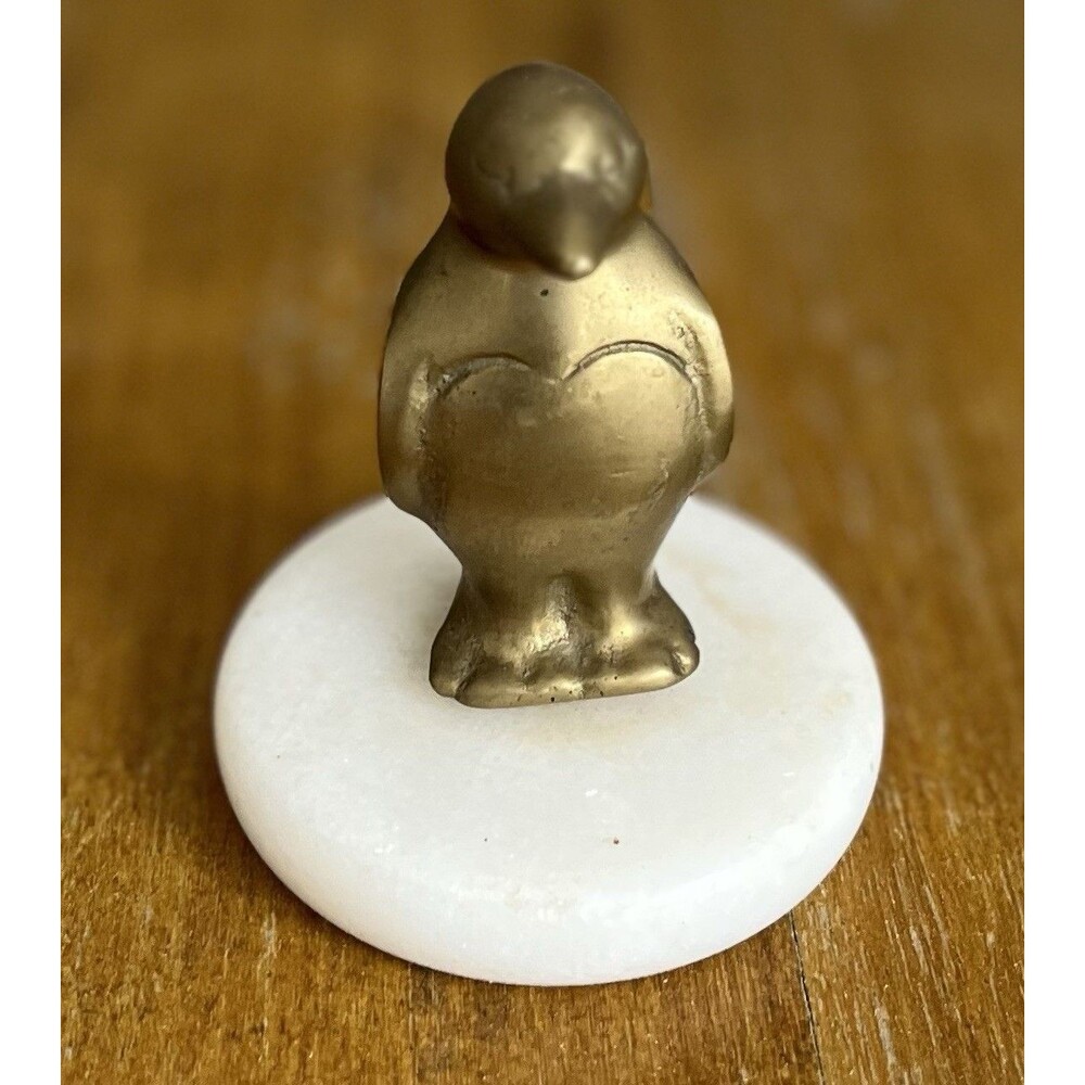VTG MCM Brass & Marble Penguin On Base Paperweight Figurine Ornament Home Decor